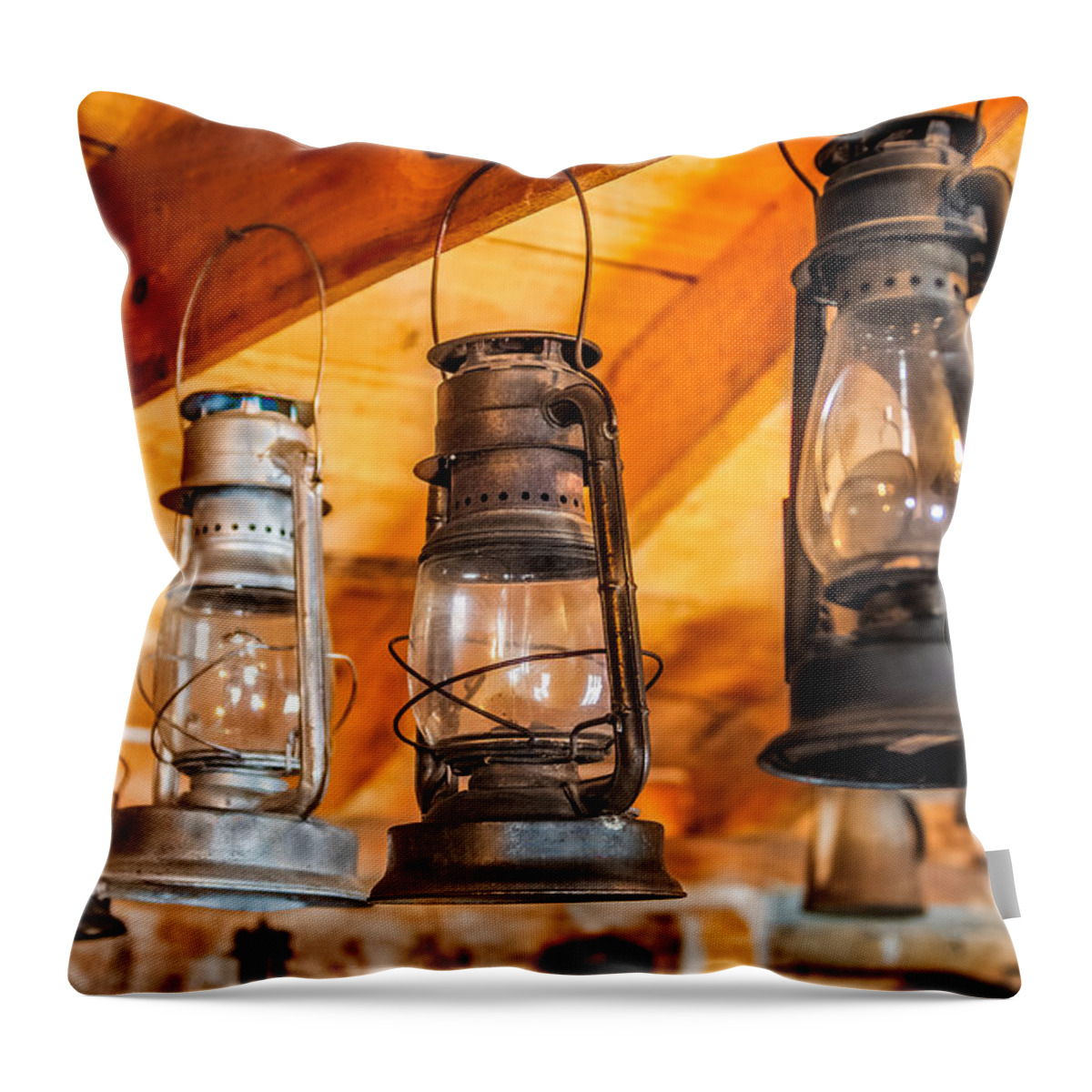 Kerosene Throw Pillow featuring the digital art Vintage Oil Lanterns by Paul Freidlund