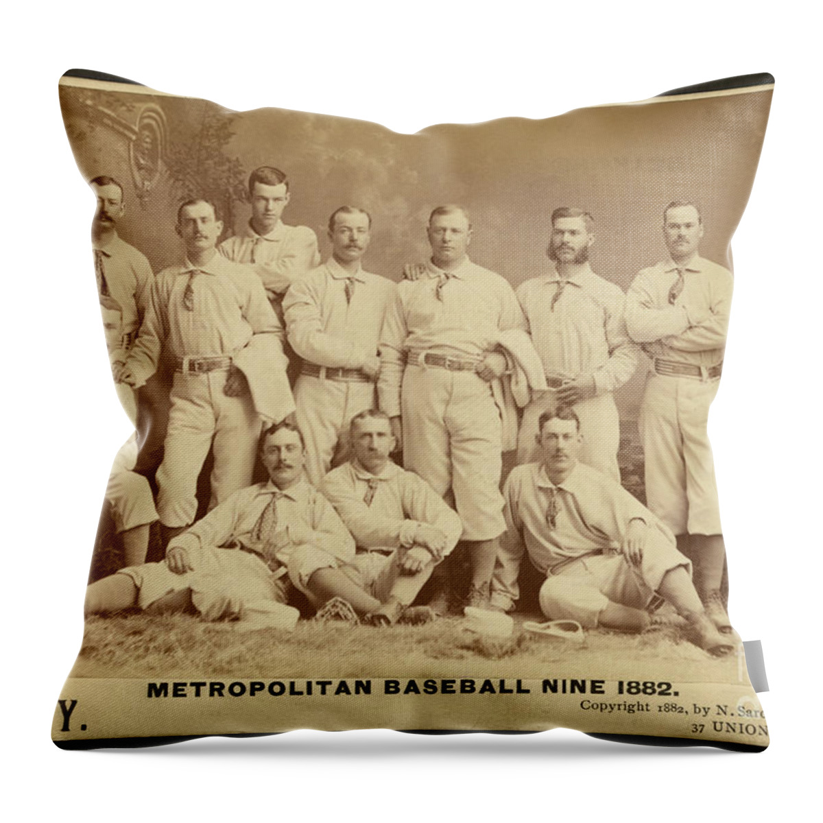 Sport Throw Pillow featuring the photograph Vintage Photo of Metropolitan Baseball Nine Team in 1882 by Vintage Collectables