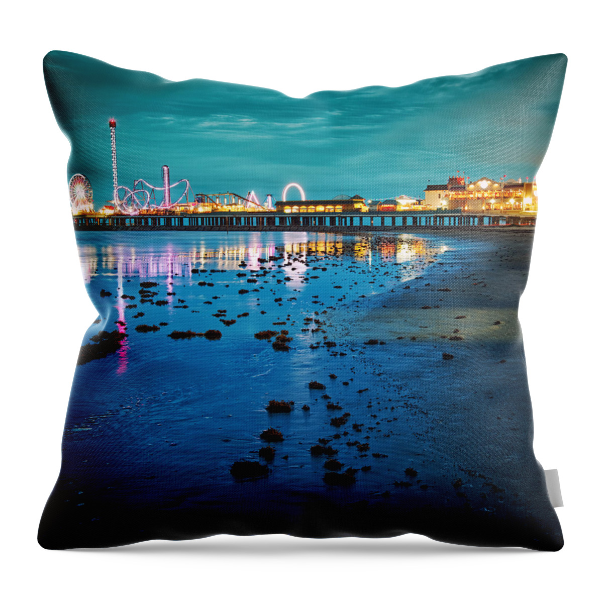 Galveston Throw Pillow featuring the photograph Vintage Pleasure Pier - Gulf Coast Galveston Texas by Silvio Ligutti