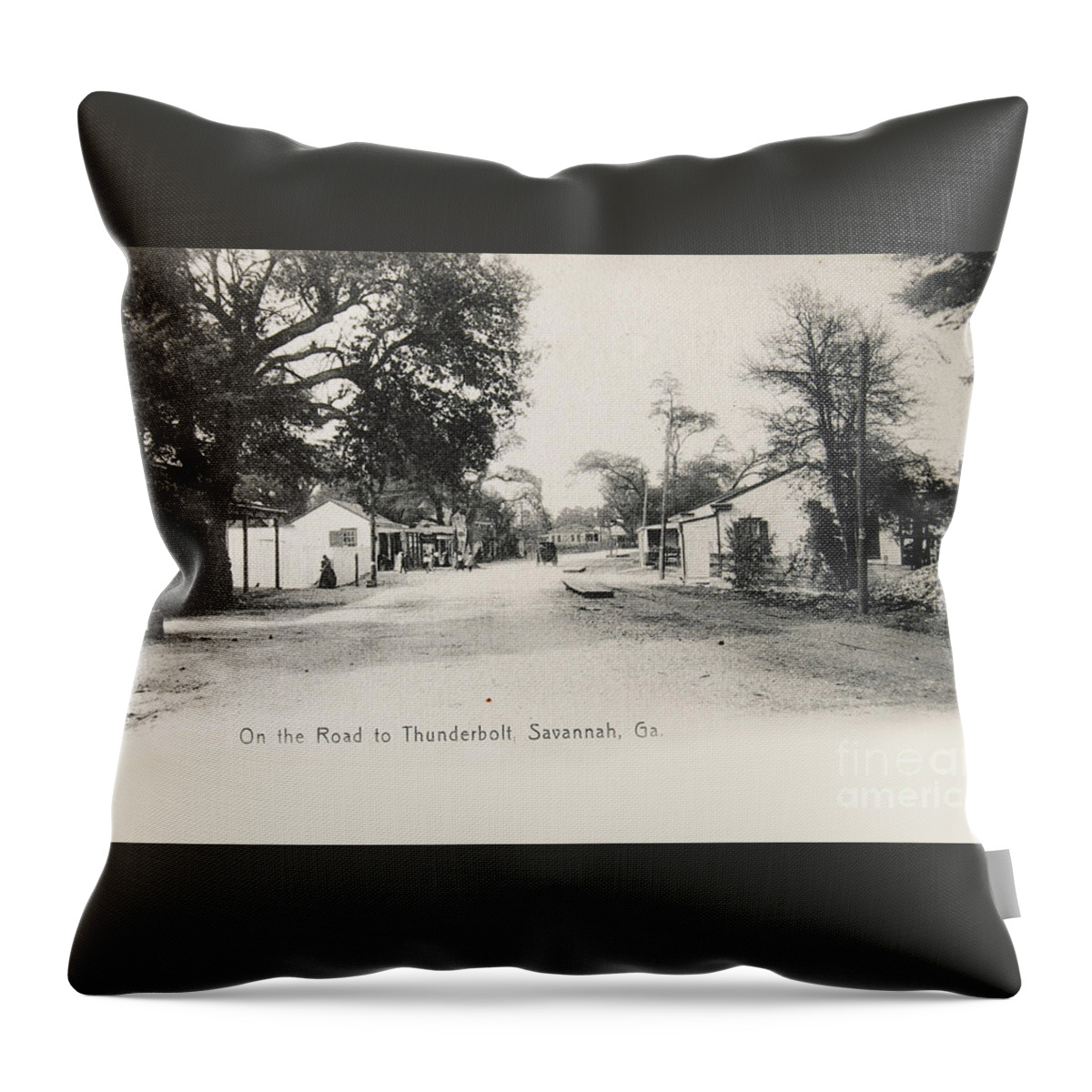 Black And White Throw Pillow featuring the photograph Vintage postcard of 1905 of Savannah Georgia USA by Patricia Hofmeester