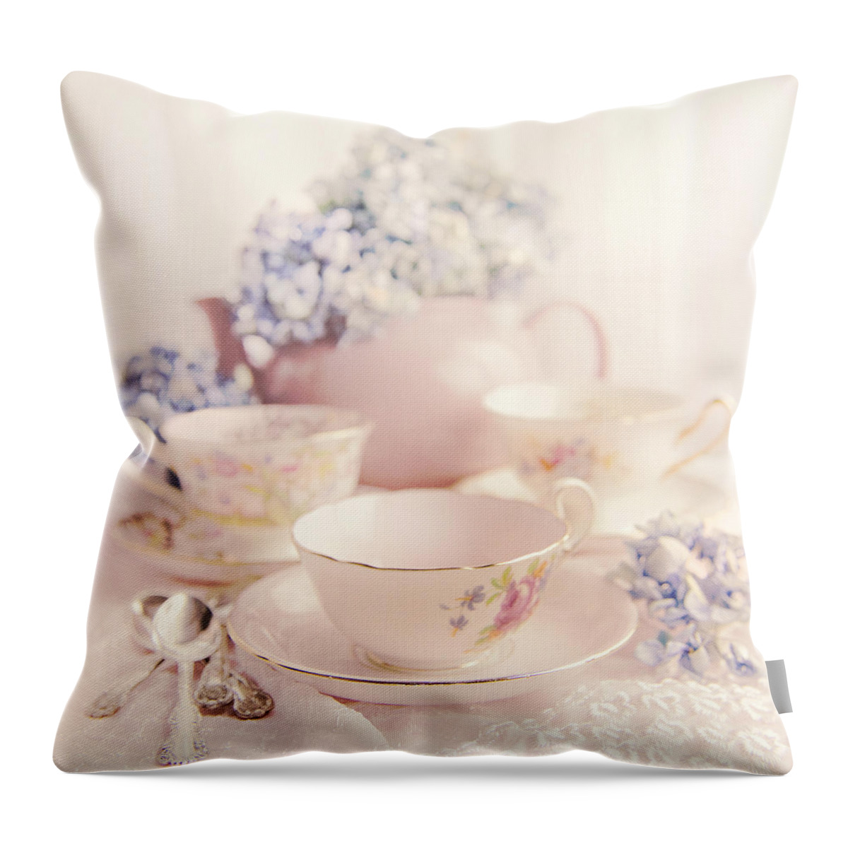Kitchen Throw Pillow featuring the photograph Vintage Teacups by Theresa Tahara