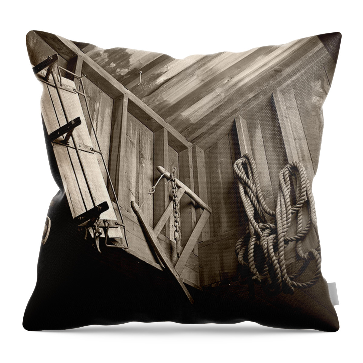 Tools Throw Pillow featuring the photograph Vintage Tools - sepia by Marilyn Wilson