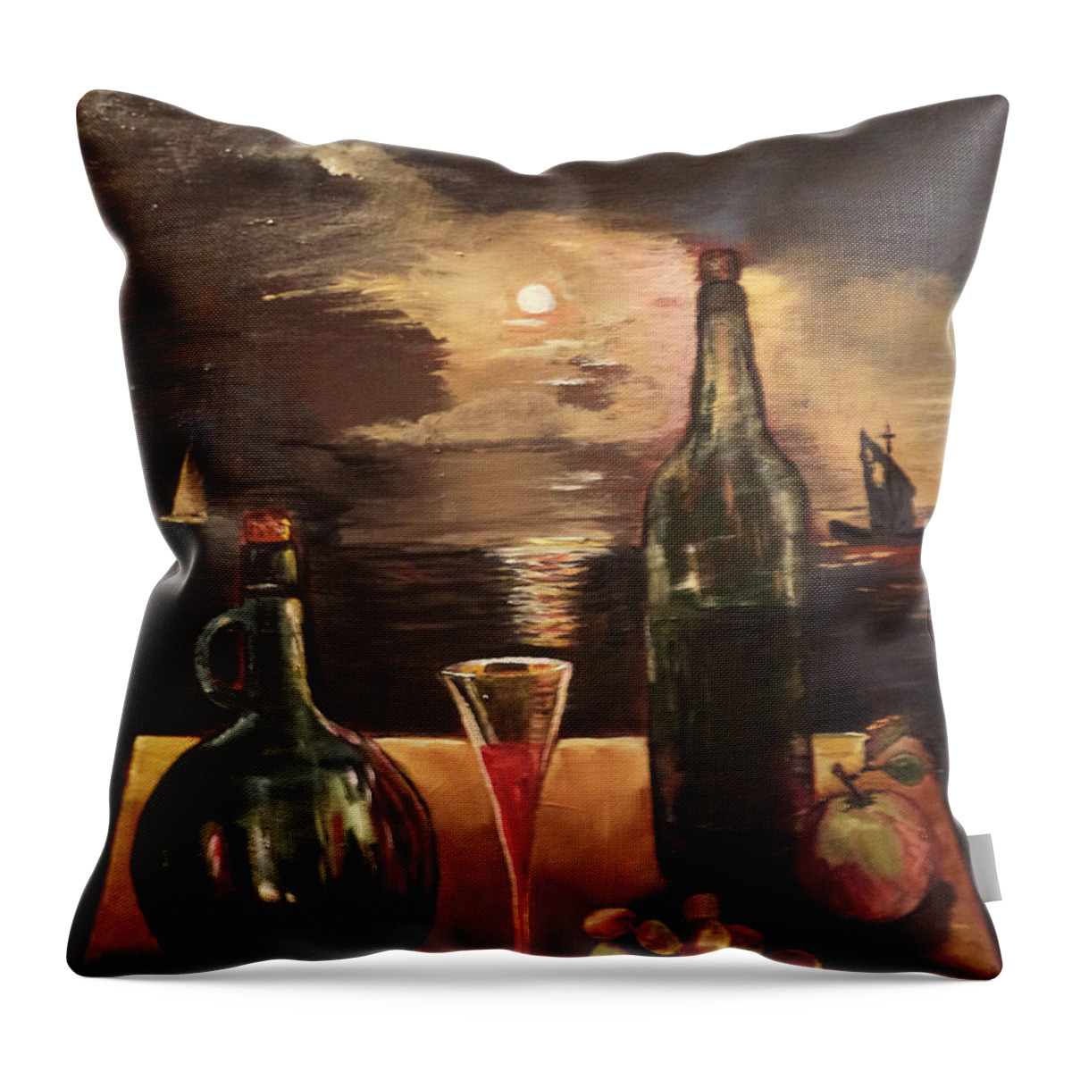 Wine Bottles Throw Pillow featuring the painting Vintage Wine by Arlen Avernian - Thorensen