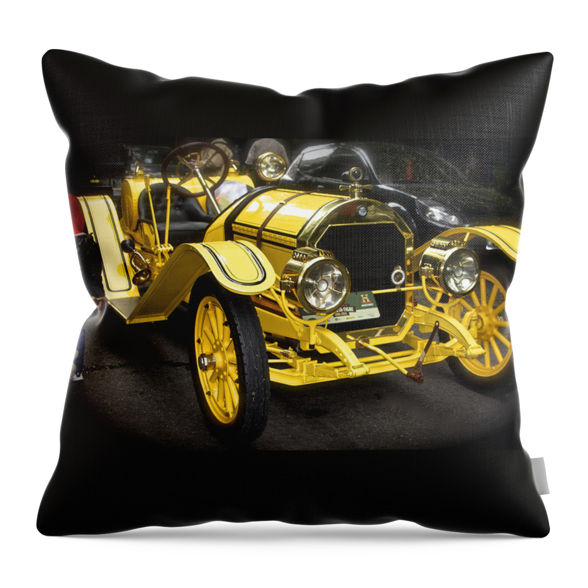 Automobile Throw Pillow featuring the photograph Vintage Yellow Roadster by Venetia Featherstone-Witty