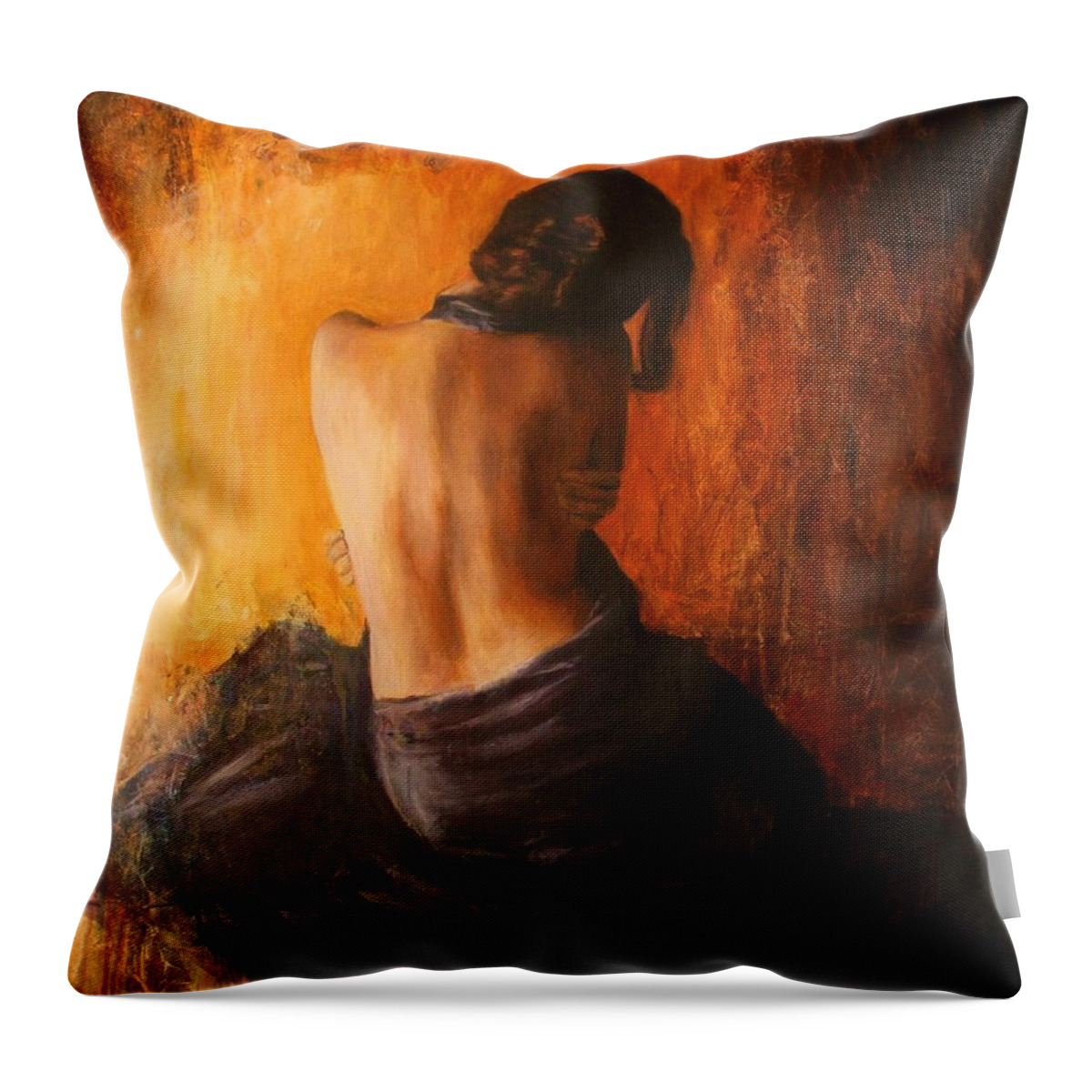 Nude Throw Pillow featuring the painting Viola by Escha Van den bogerd