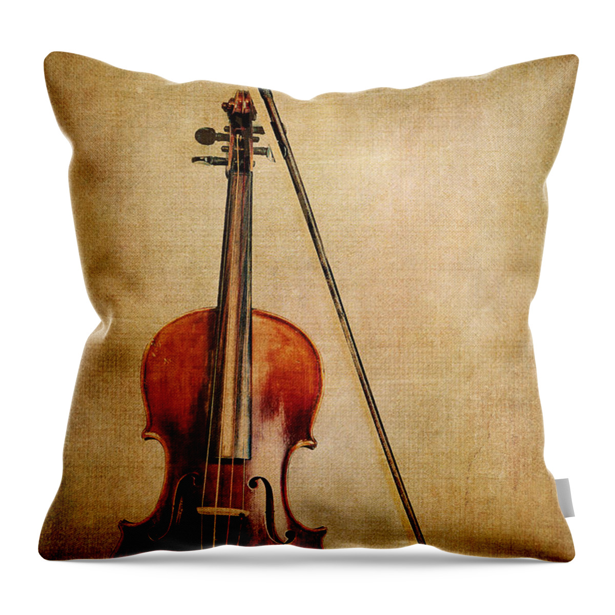 Violin Throw Pillow featuring the photograph Violin with Bow by Kadwell Enz