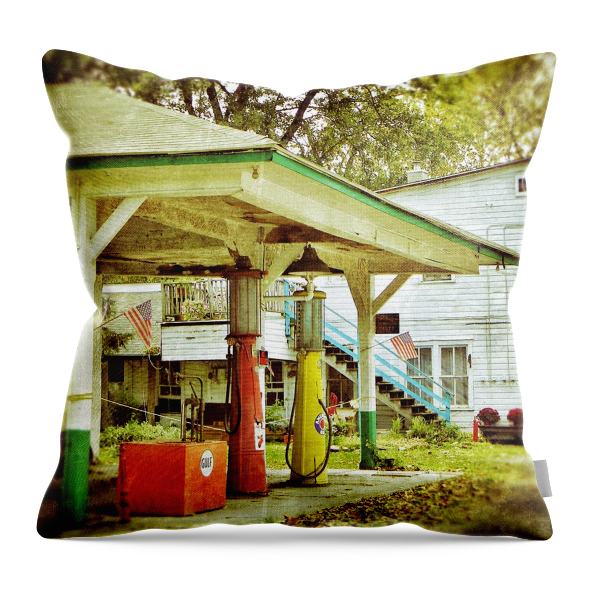 Visible Gas Pumps Throw Pillow featuring the photograph Visible Gas Pumps by Jean Goodwin Brooks