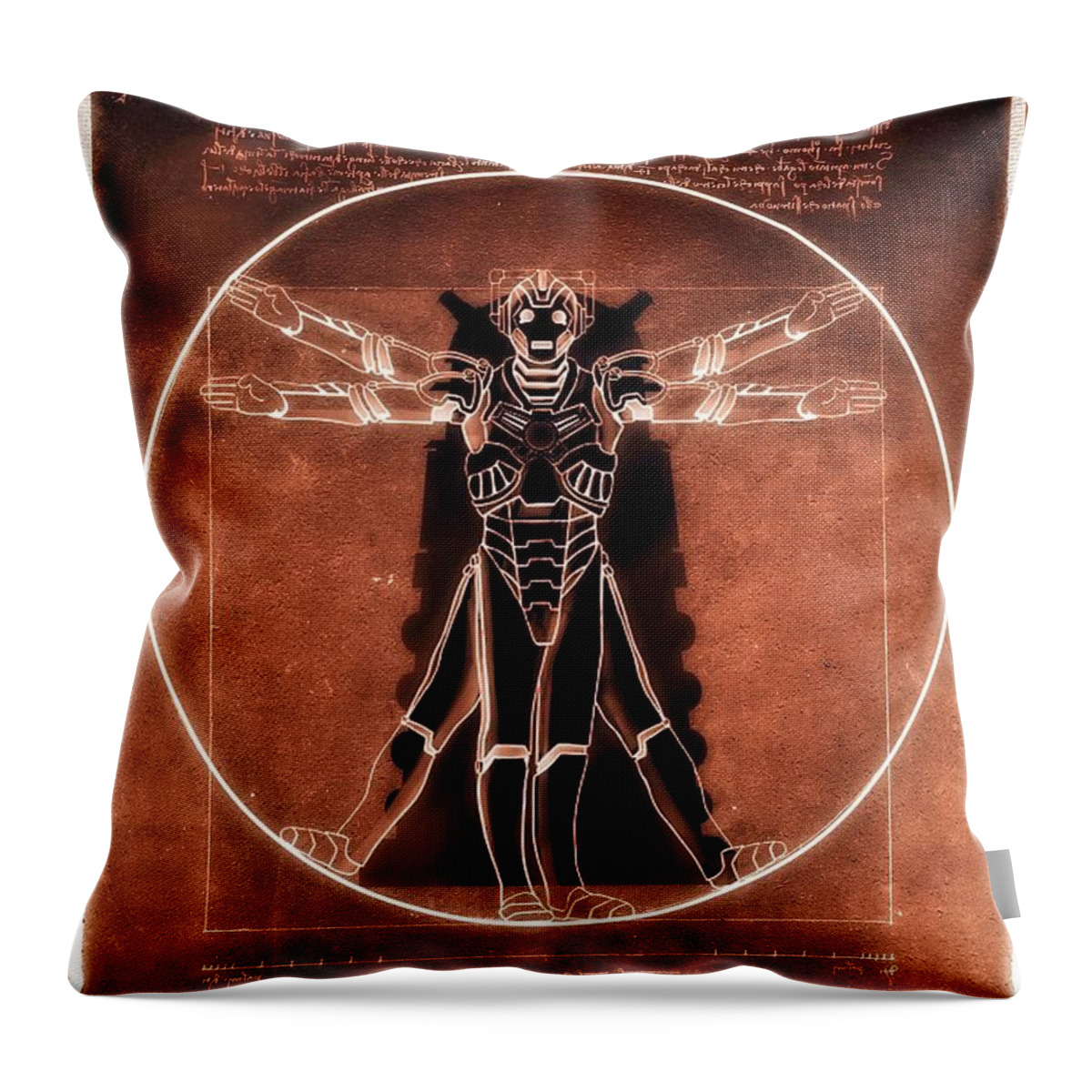 Cyberman Throw Pillow featuring the digital art Vitruvian Cyberman on Mars by HELGE Art Gallery