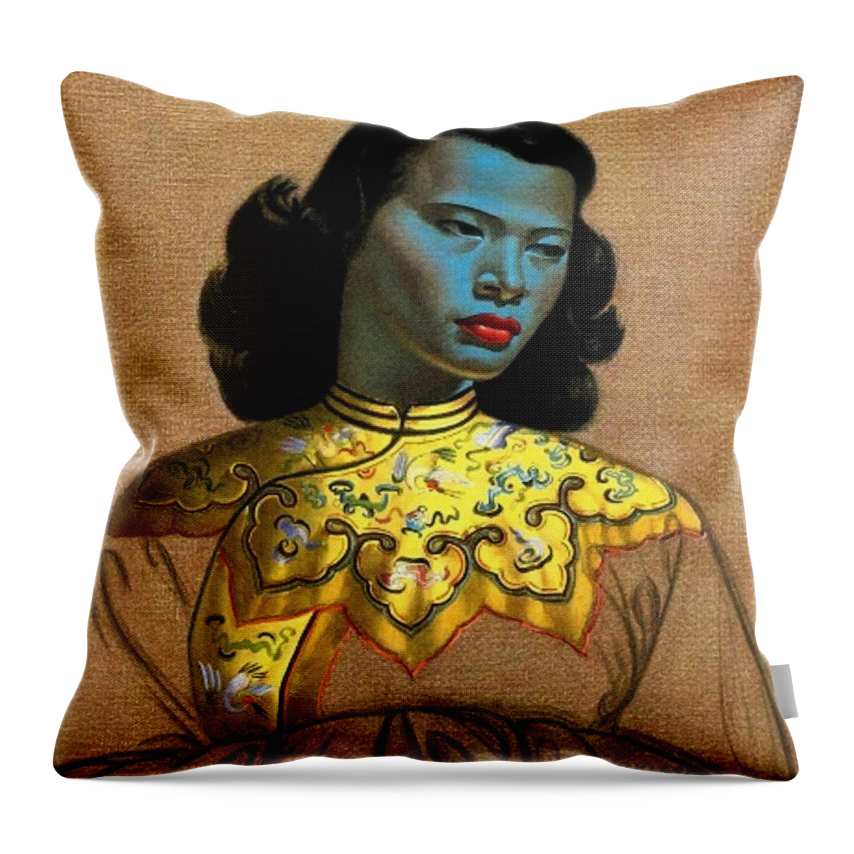 Vladimir Throw Pillow featuring the painting Vladimir Tretchikoff's 'The Chinese Girl, The Green Lady' by Krystal 