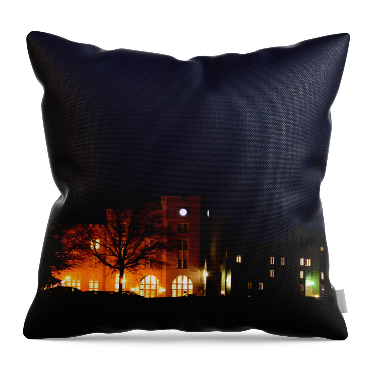 Wmi Throw Pillow featuring the photograph VMI Night Lights by Cathy Shiflett