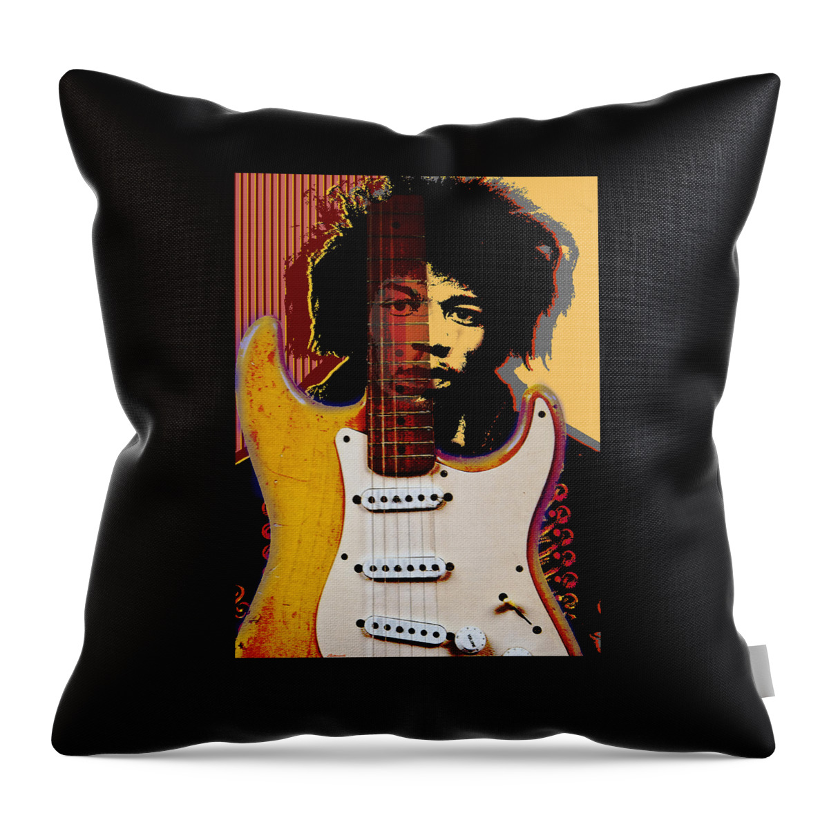  Jimi Hendrix Throw Pillow featuring the digital art Jimi Hendrix Electric Guitarist by Larry Butterworth