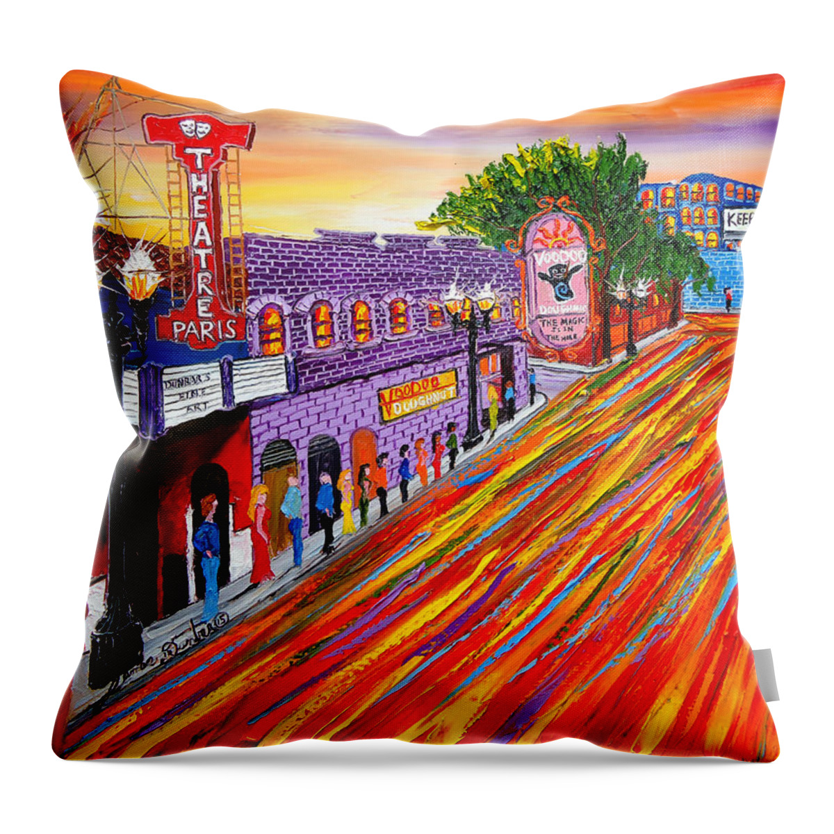  Throw Pillow featuring the painting Voodoo Doughnuts Sign #16 by James Dunbar