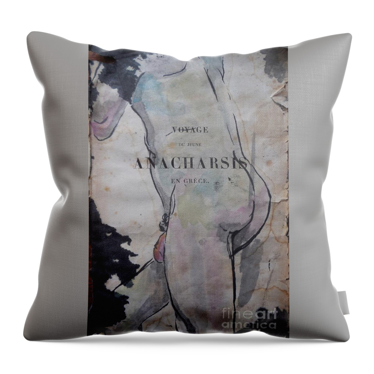 Male Nude Throw Pillow featuring the drawing Voyage du jeu anacharsis by M Bellavia
