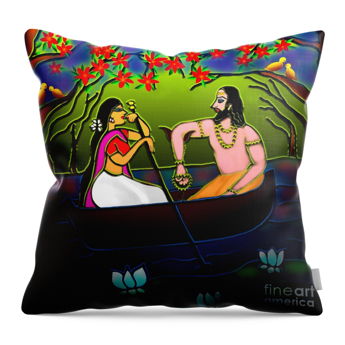 Maha Bharatha Stories Digital Painting Throw Pillow featuring the digital art Voyage by Latha Gokuldas Panicker