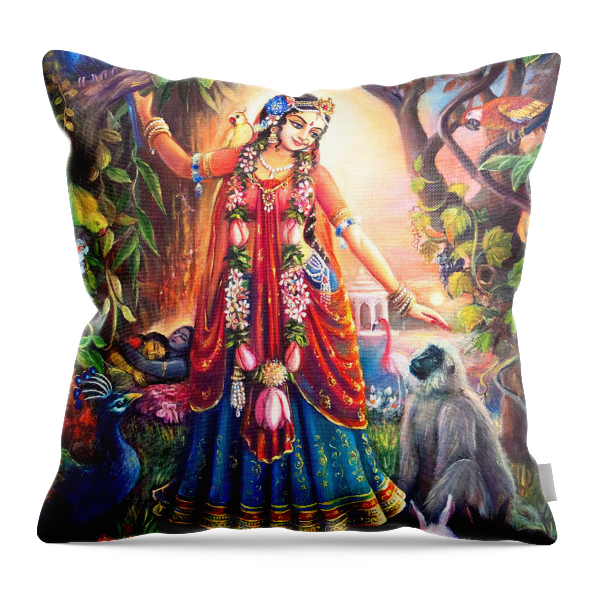 Radha-krishna Throw Pillow featuring the painting Vrinda devi by Lila Shravani
