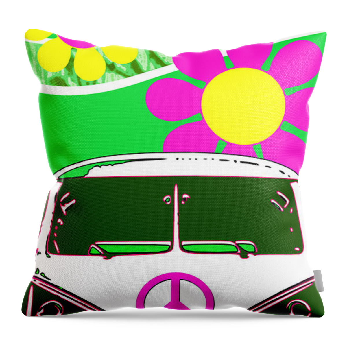 Mid-century Modern Throw Pillow featuring the digital art VW Beach green by Larry Hunter