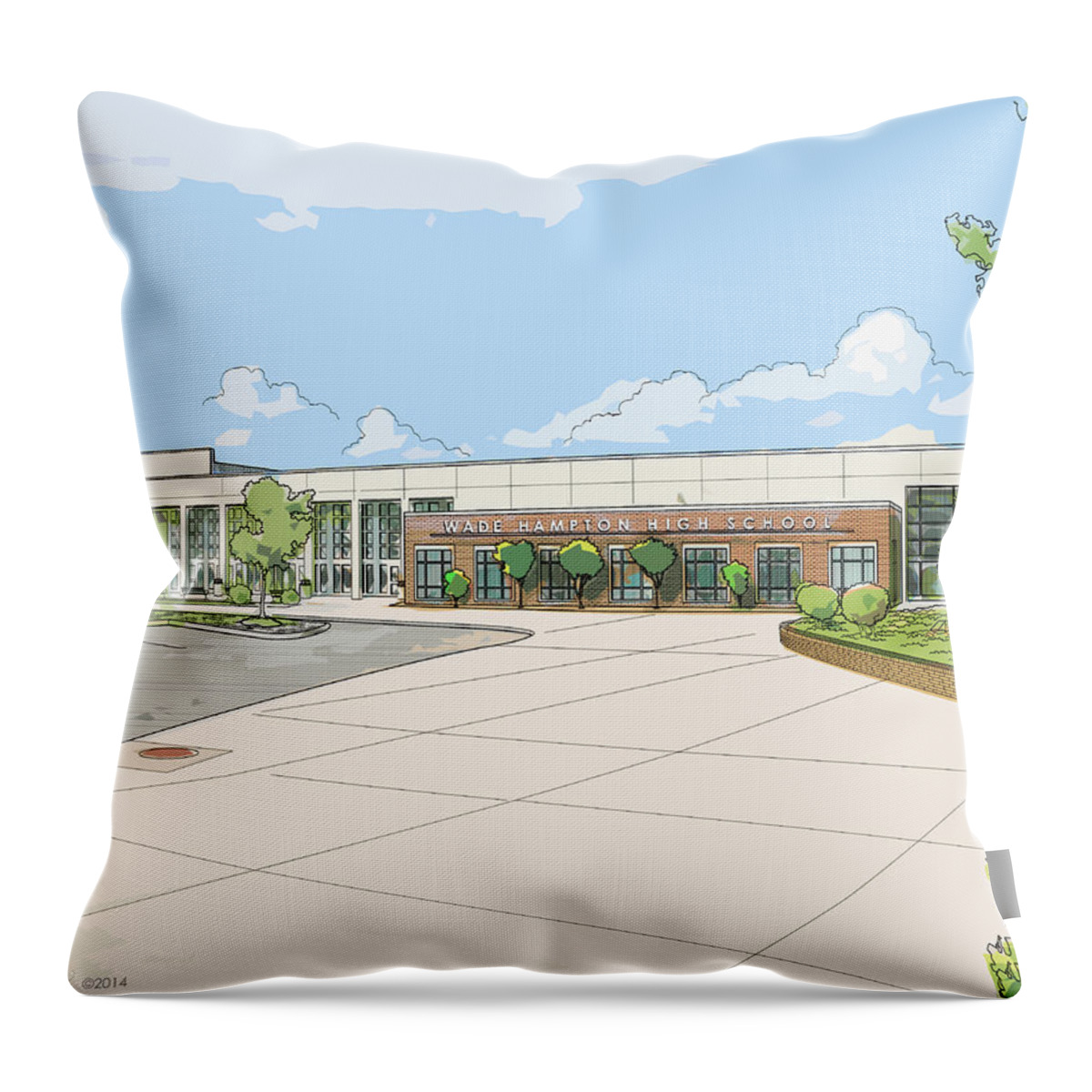 Landscape Throw Pillow featuring the digital art Wade Hampton High School by Greg Joens