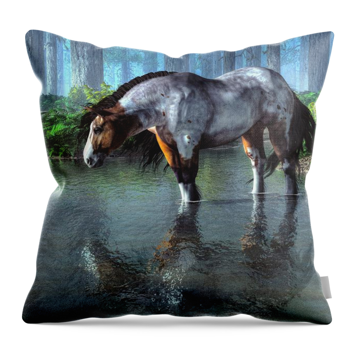 Wading Horse Throw Pillow featuring the digital art Wading Horse by Daniel Eskridge