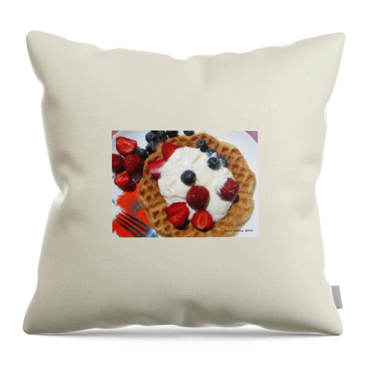 Blueberries Throw Pillow featuring the painting Waffles by Bruce Nutting