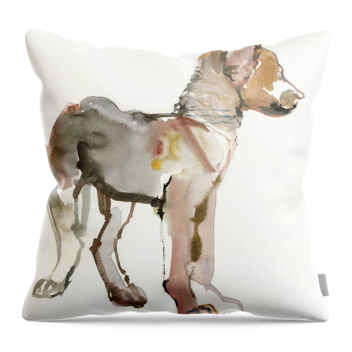 Wolf Throw Pillow featuring the painting Waggle Arabian Wolf Pup by Mark Adlington