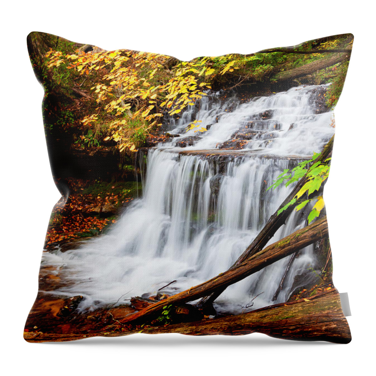 Wagner Falls Throw Pillow featuring the photograph Wagner Falls in Autumn by Craig Sterken