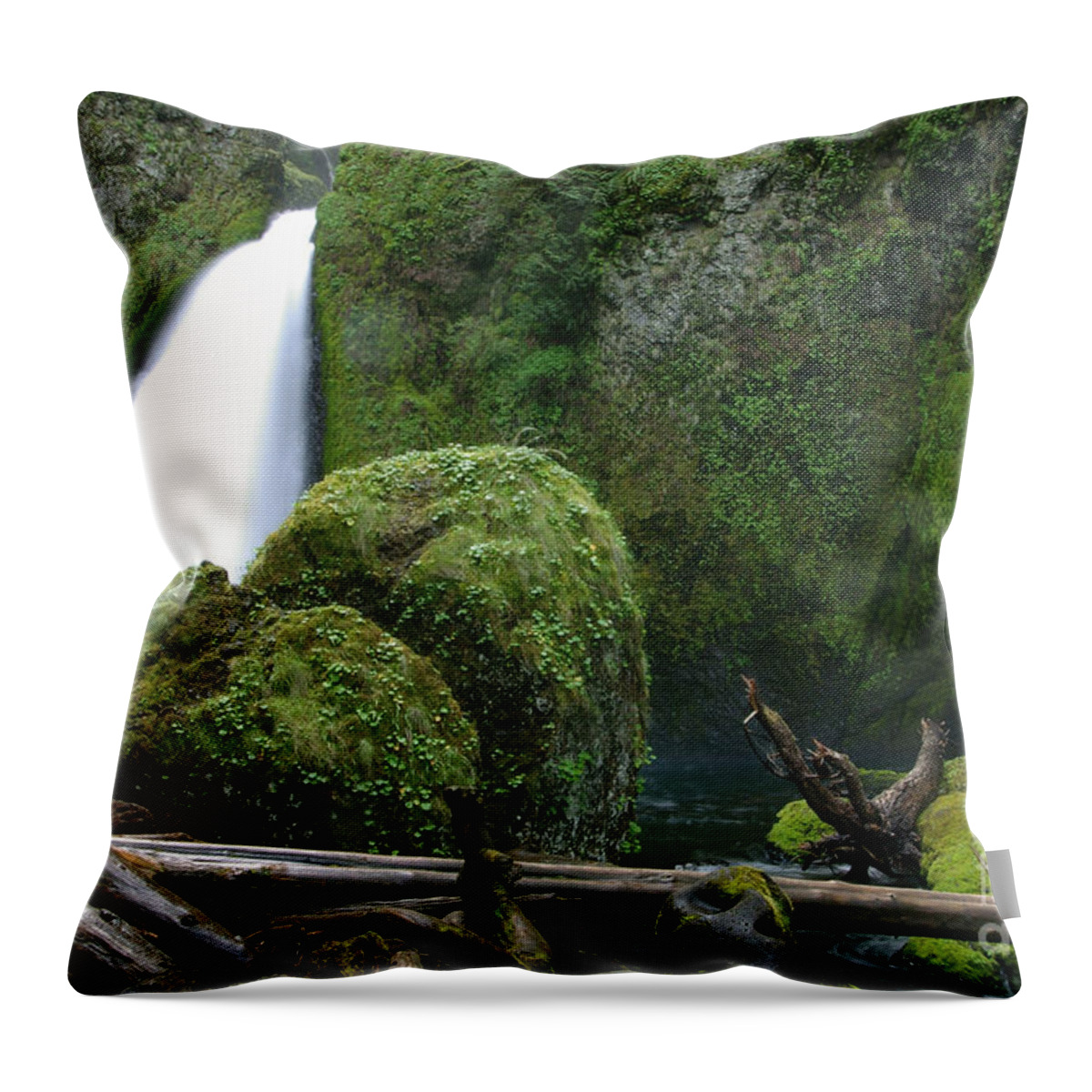 Columbia River Throw Pillow featuring the photograph Wahclella Falls and Boulder by Rick Bures