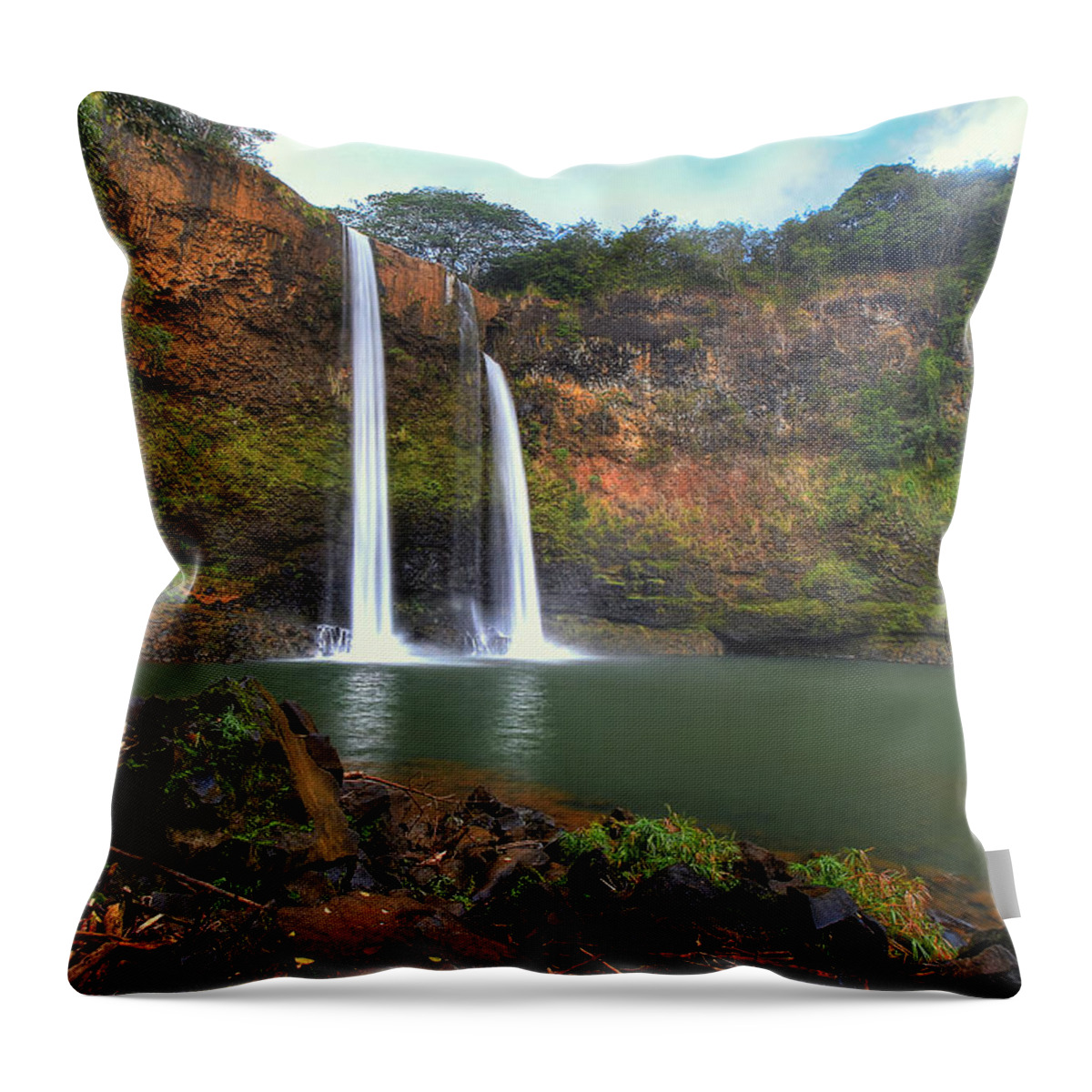 Wailua Falls Throw Pillow featuring the photograph Wailua Falls by Ryan Smith