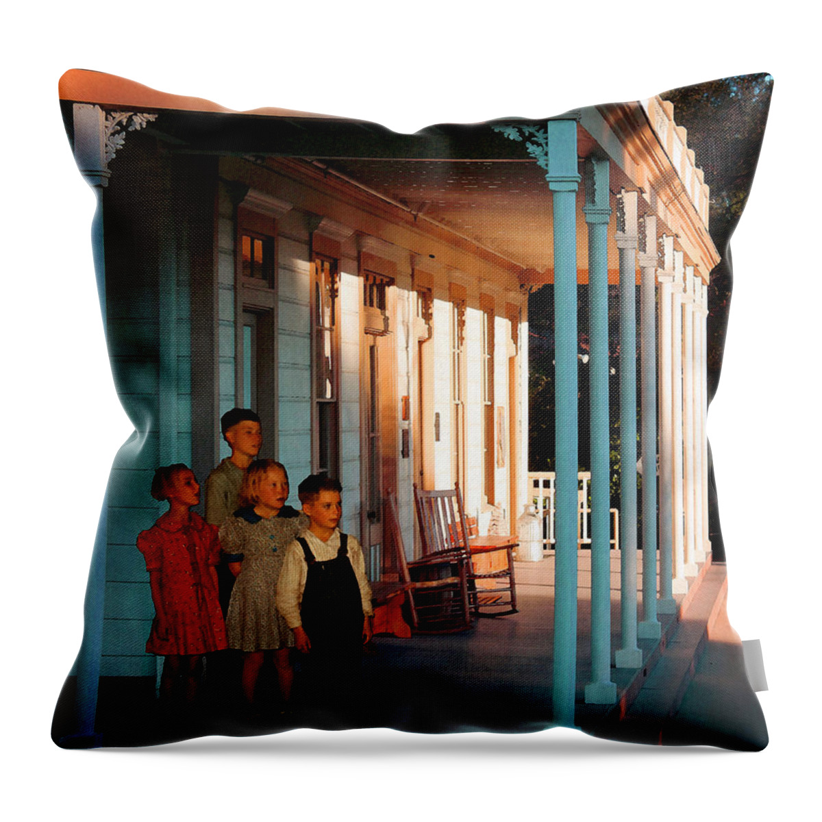 Children Throw Pillow featuring the photograph Waiting for Father by Timothy Bulone