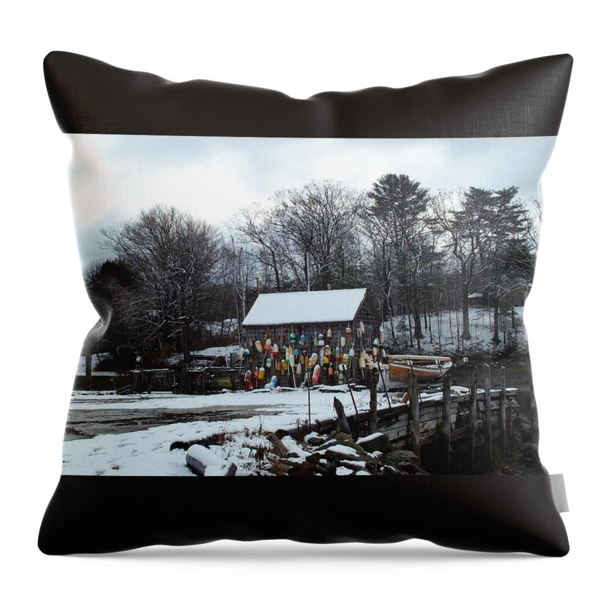 john Hancock Shack Throw Pillow featuring the photograph Waiting for lobster by Barbara McDevitt