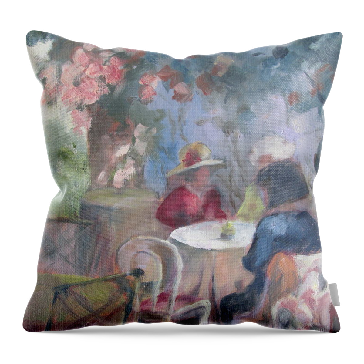  Tea Throw Pillow featuring the painting Waiting for Tea by Susan Richardson