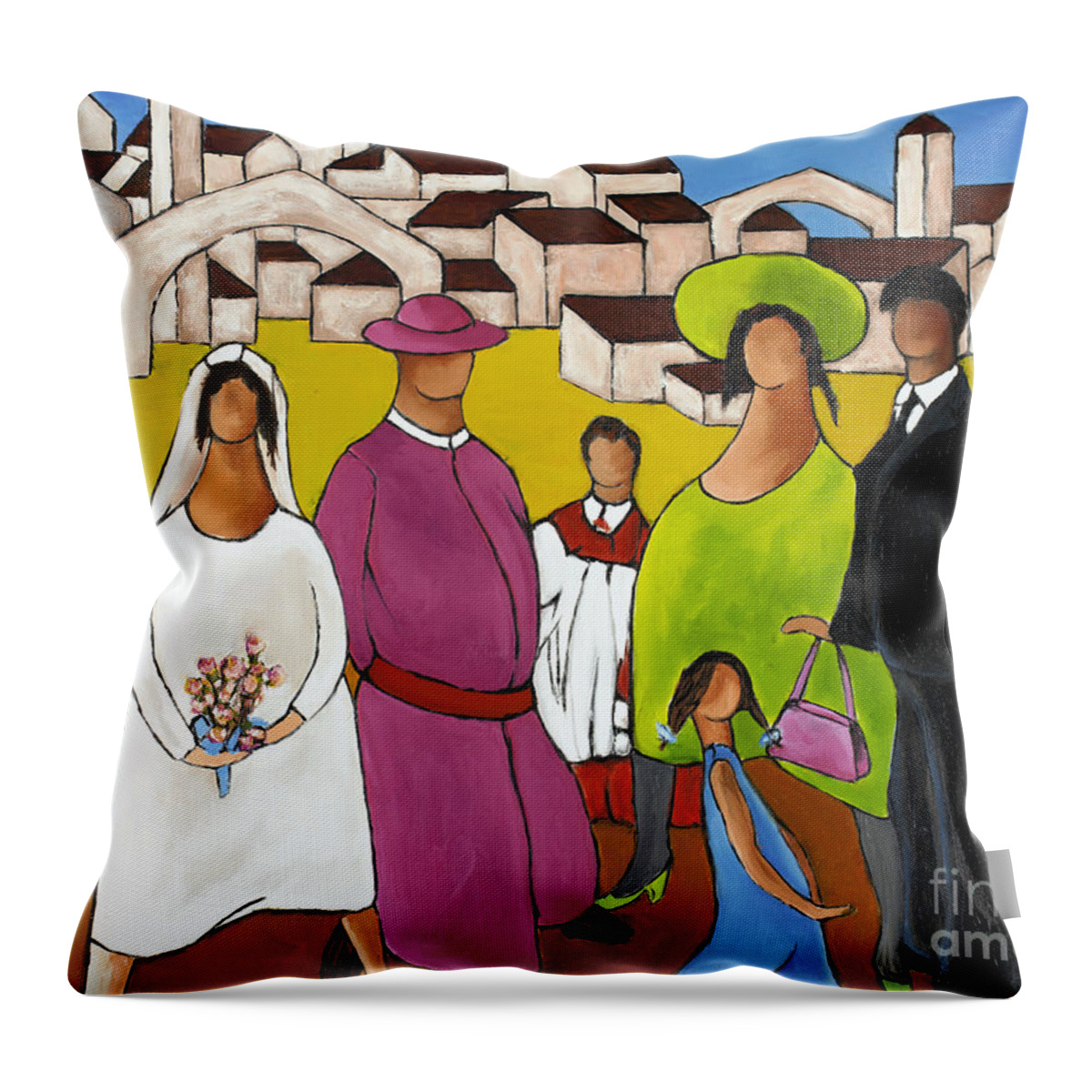 Wedding In Plaza Throw Pillow featuring the painting Waiting For The Groom by William Cain