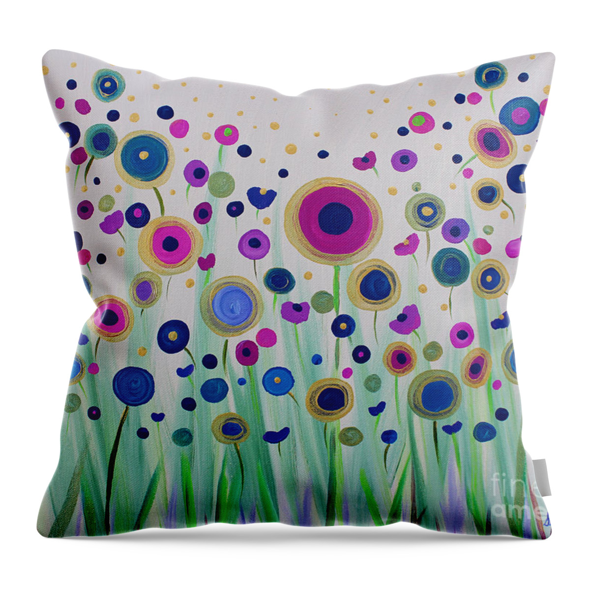 Flowers Throw Pillow featuring the painting Waiting for the Sun by Stacey Zimmerman