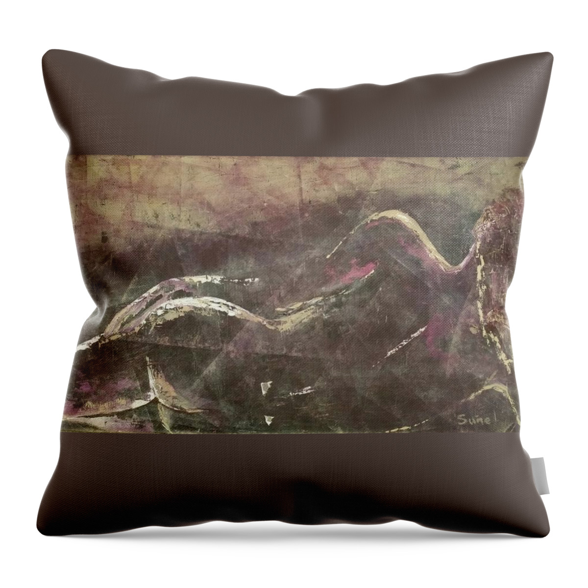 Nude Lady Throw Pillow featuring the painting Waiting by Sunel De Lange