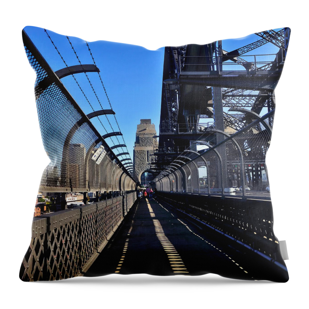 Walk Across Sydney Harbour Bridge Throw Pillow featuring the photograph Walk across Sydney Harbour Bridge by Kaye Menner