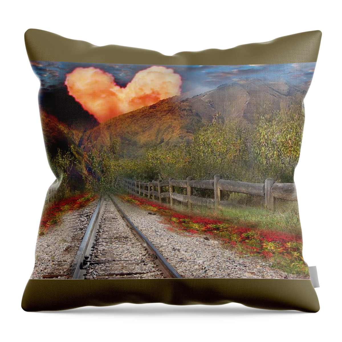 Railroad Tracks Throw Pillow featuring the digital art Walk In Love by Jewell McChesney