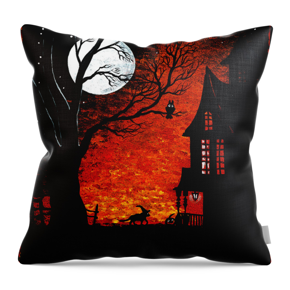 Halloween Throw Pillow featuring the painting Walk Of The Catwitch by Margaryta Yermolayeva