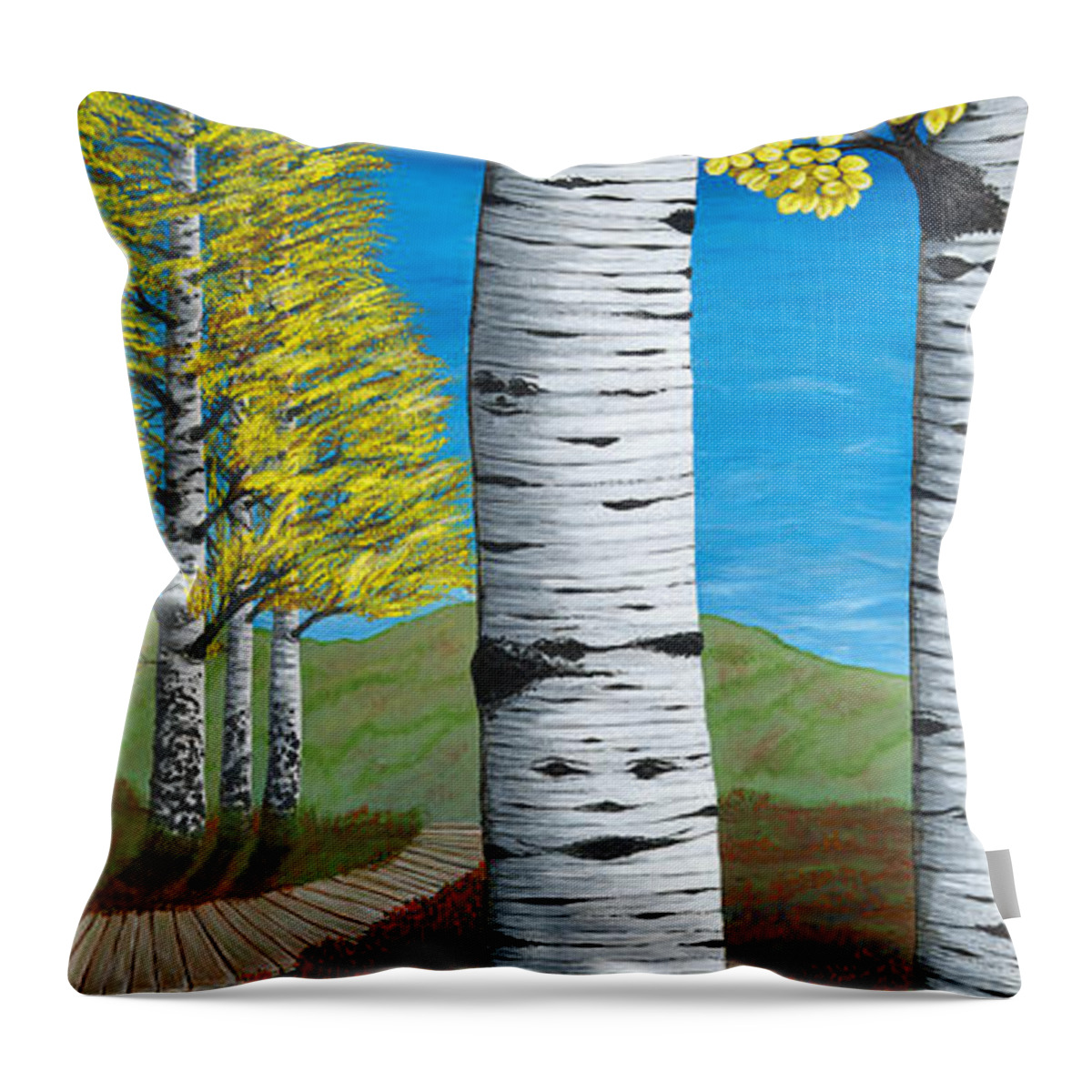 Betterlight Throw Pillow featuring the painting Walk Through Aspens triptych 3 by Rebecca Parker