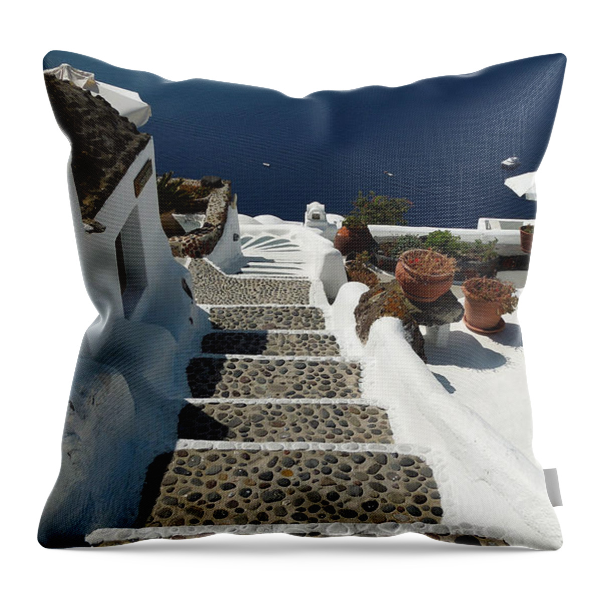 Waking Throw Pillow featuring the photograph Walking Down for Swim on Santorini Island by Colette V Hera Guggenheim