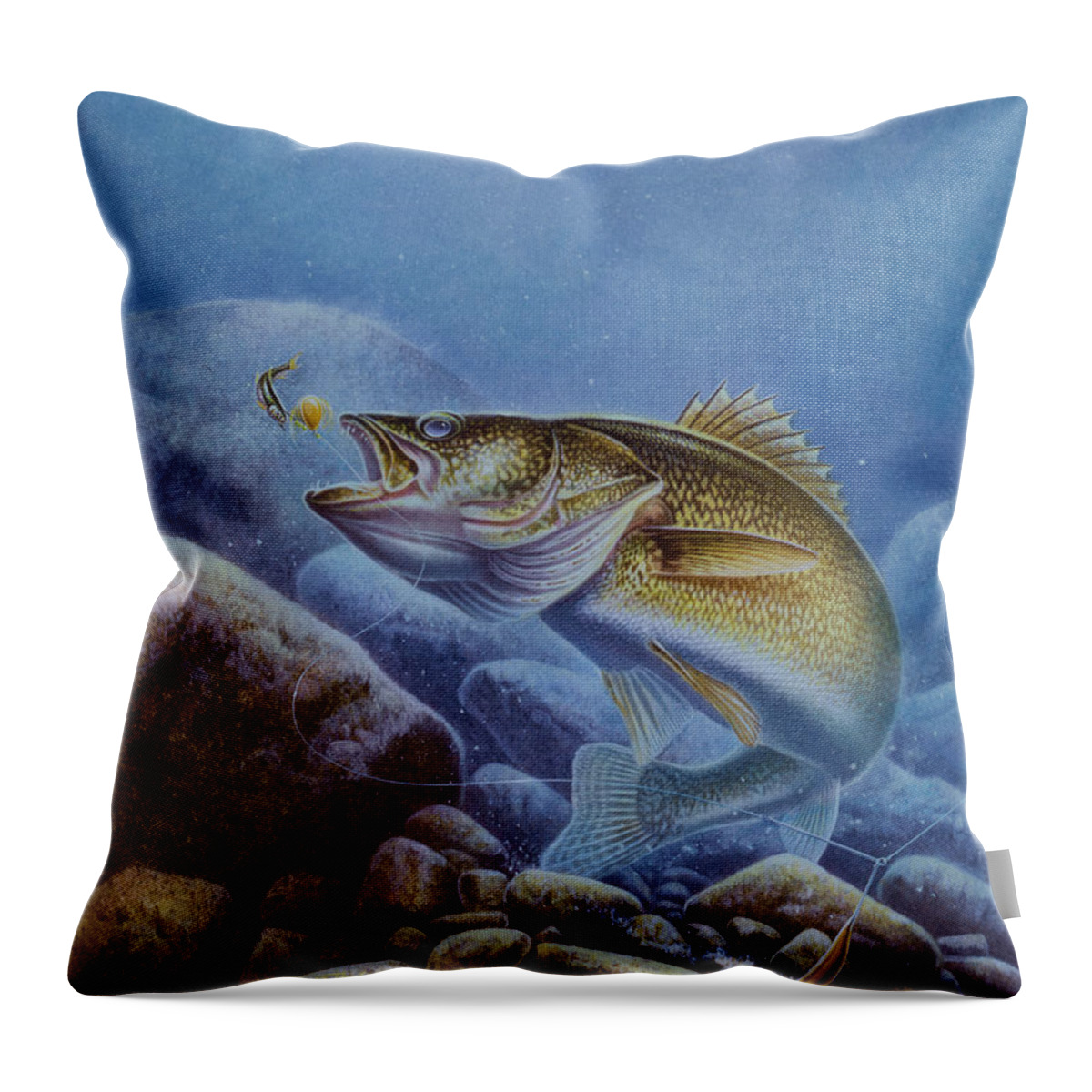Jon Q Wright Throw Pillow featuring the painting Walleye and Lindy by JQ Licensing