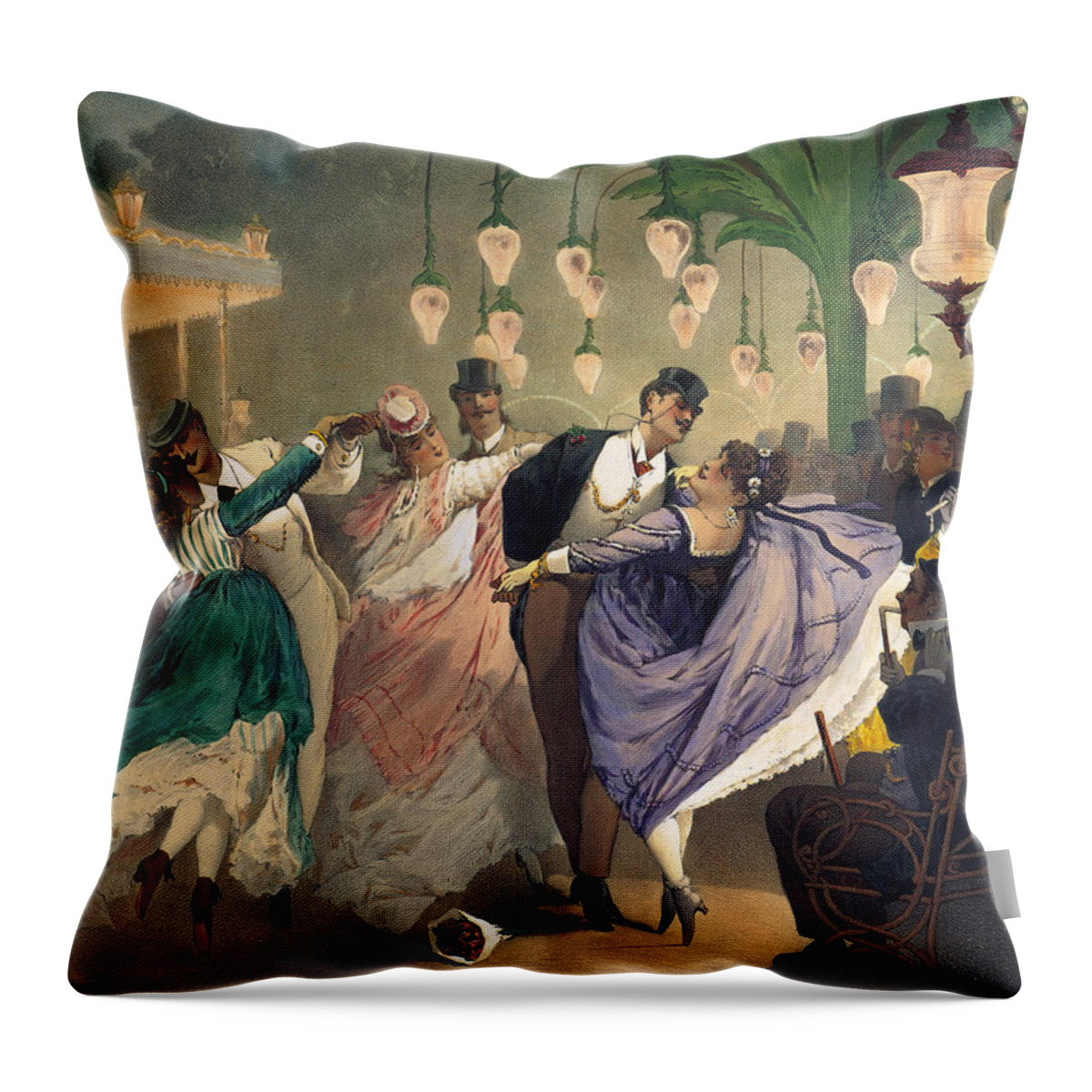 La Valse A Mabille Throw Pillow featuring the painting Waltz At The Bal Mabille by Philippe Jacques Linder