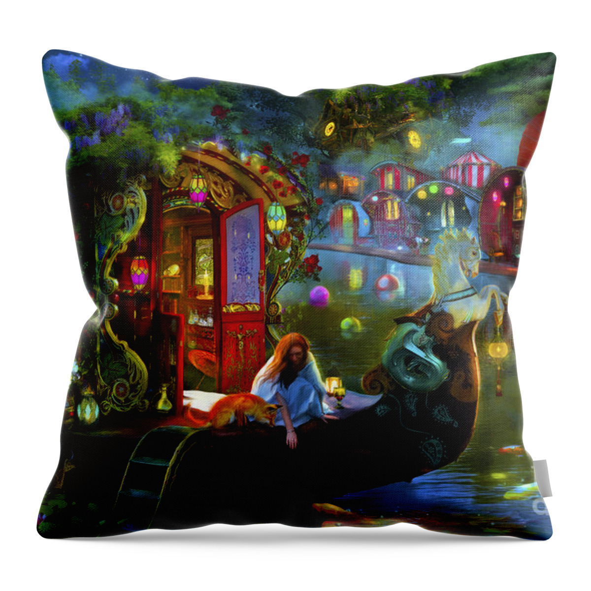 Fantasy Throw Pillow featuring the digital art Wanderer's Cove by MGL Meiklejohn Graphics Licensing
