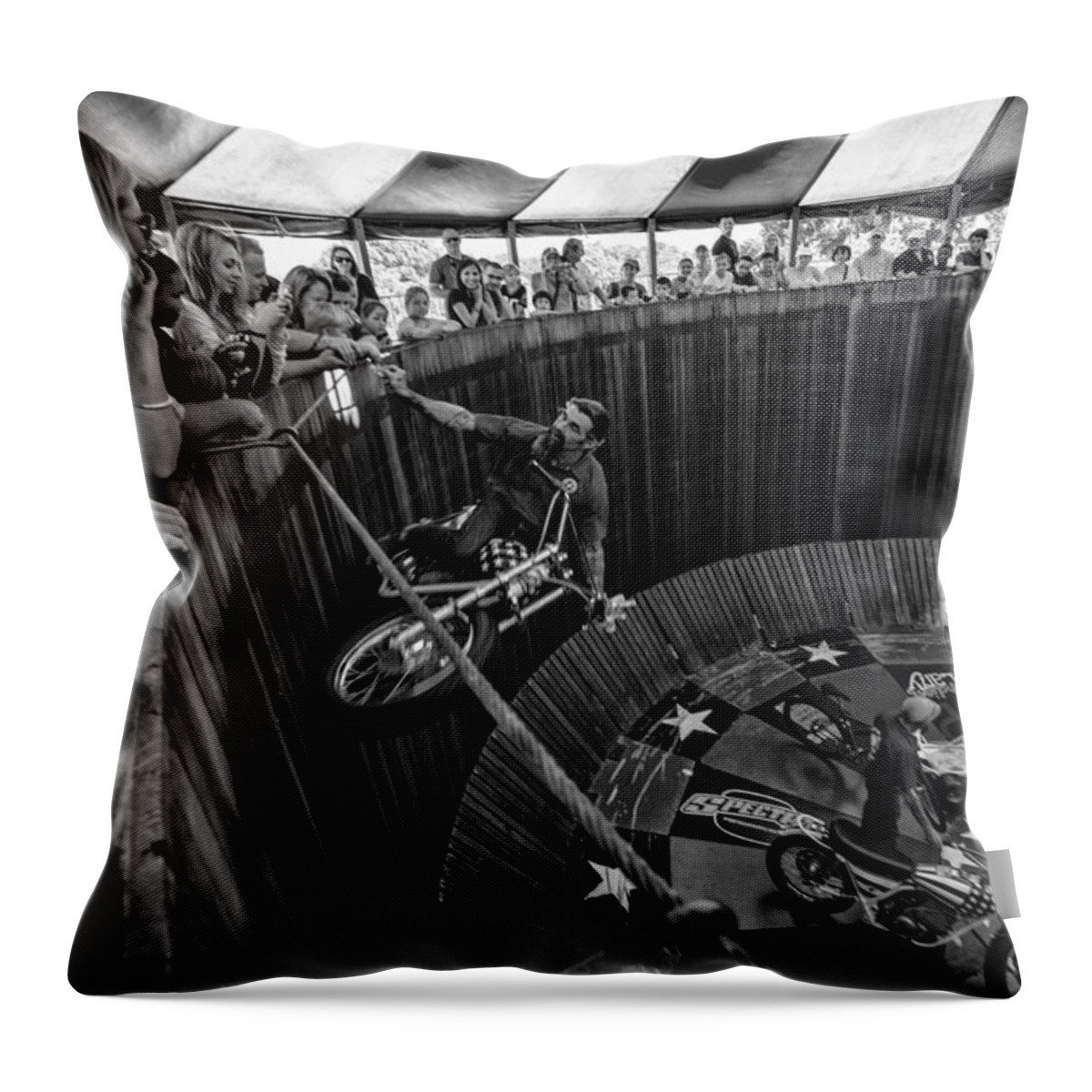 Harley Throw Pillow featuring the photograph Wall of Death by Kevin Cable