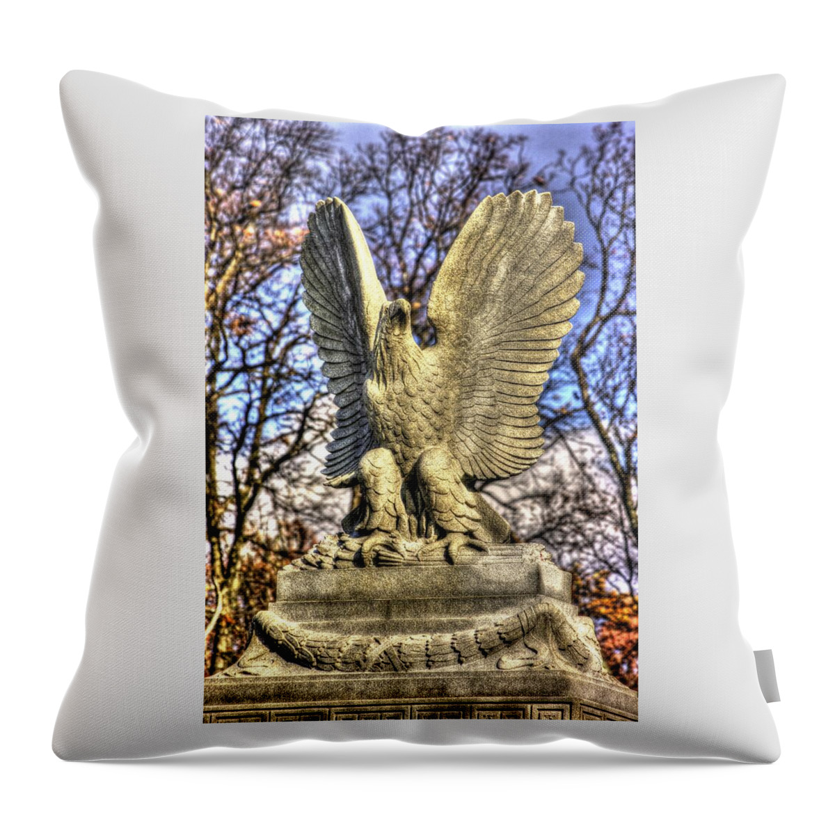 Civil War Throw Pillow featuring the photograph War Eagles - New York State Auxiliary Monument Hancock Avenue Gettysburg by Michael Mazaika