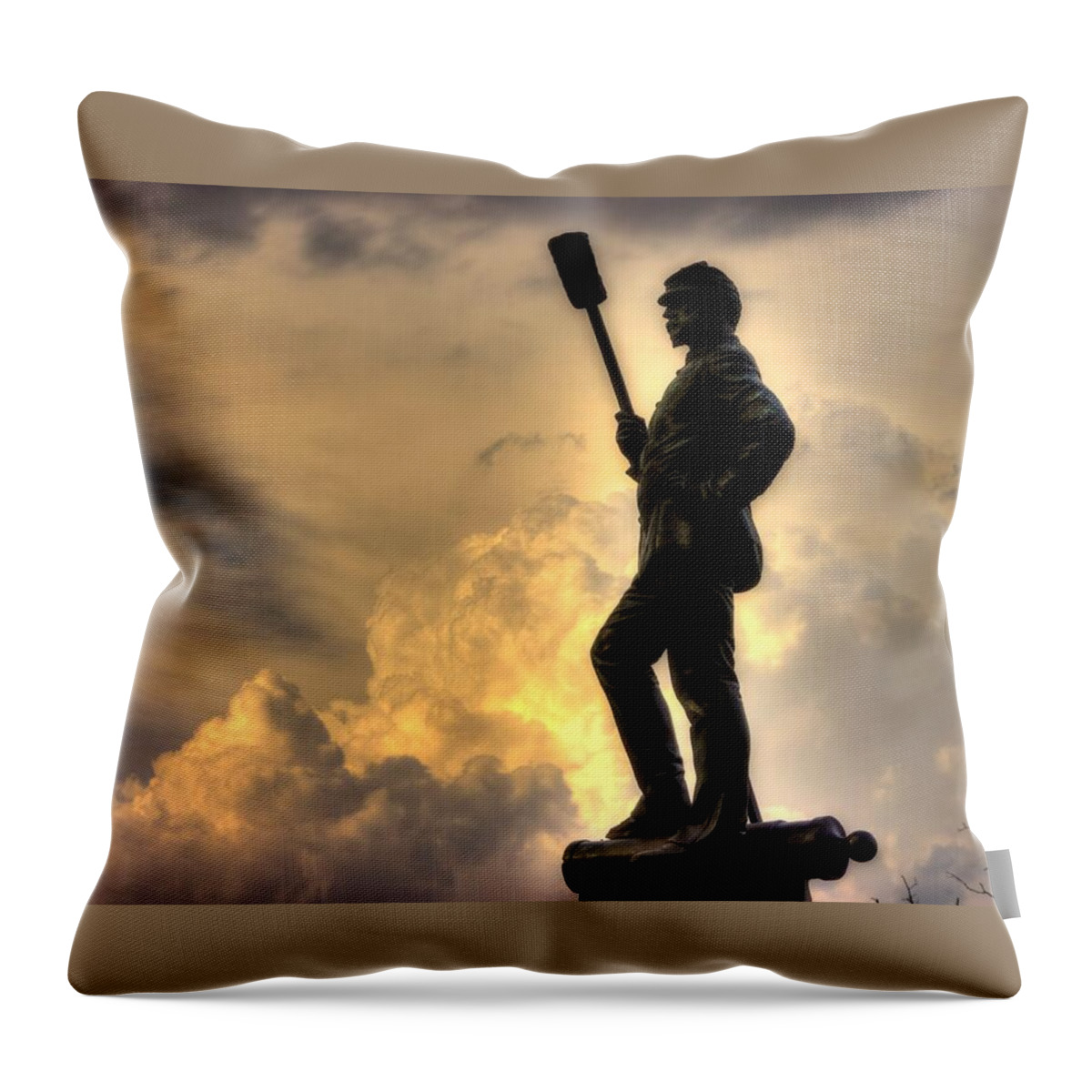 Civil War Throw Pillow featuring the photograph War Thunder - The Clouds of War - 4th New York Independent Battery Near Devils Den Gettysburg by Michael Mazaika