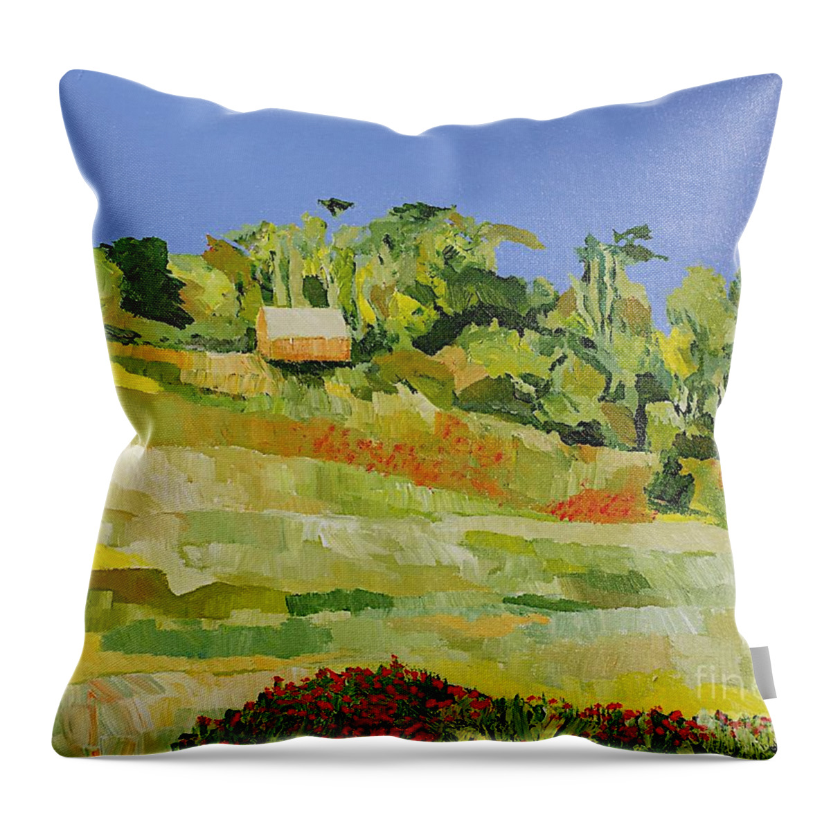 Landscape Throw Pillow featuring the painting Warm and Sunny by Allan P Friedlander