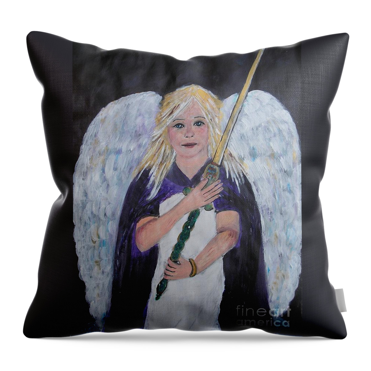 Angel Throw Pillow featuring the painting Warrior Angel by Karen Jane Jones