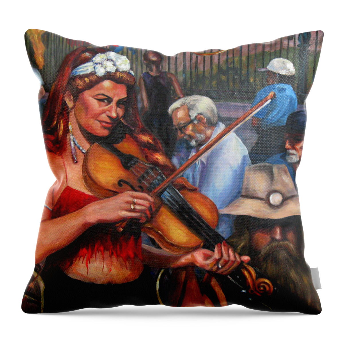 New Orleans Throw Pillow featuring the painting Washboard Lissa on Fiddle by Beverly Boulet