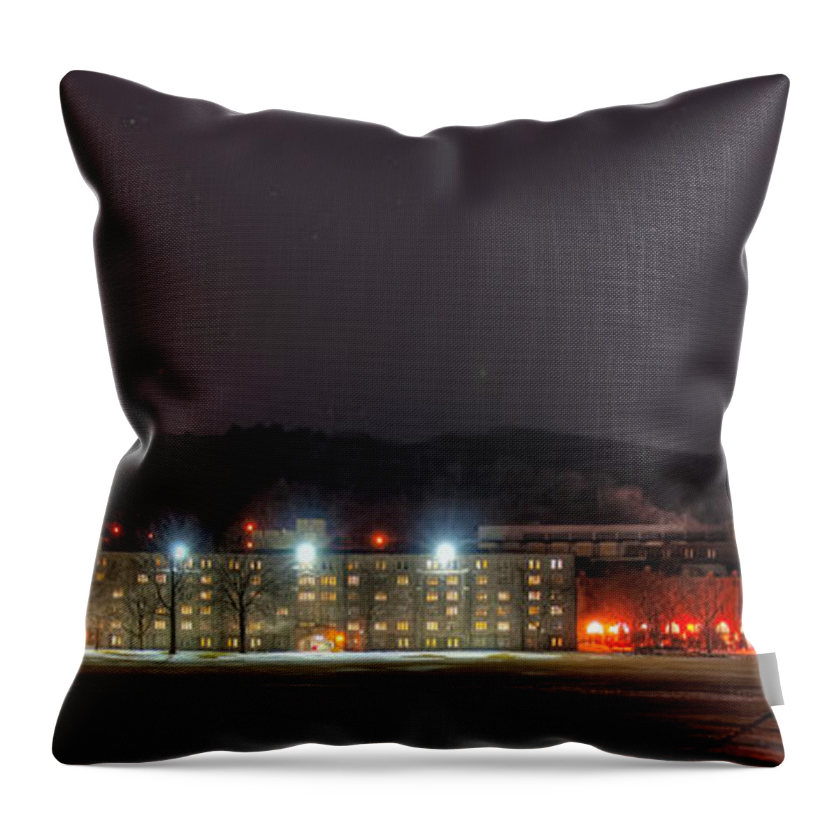 Usma Throw Pillow featuring the photograph Washington Hall at Night by Dan McManus