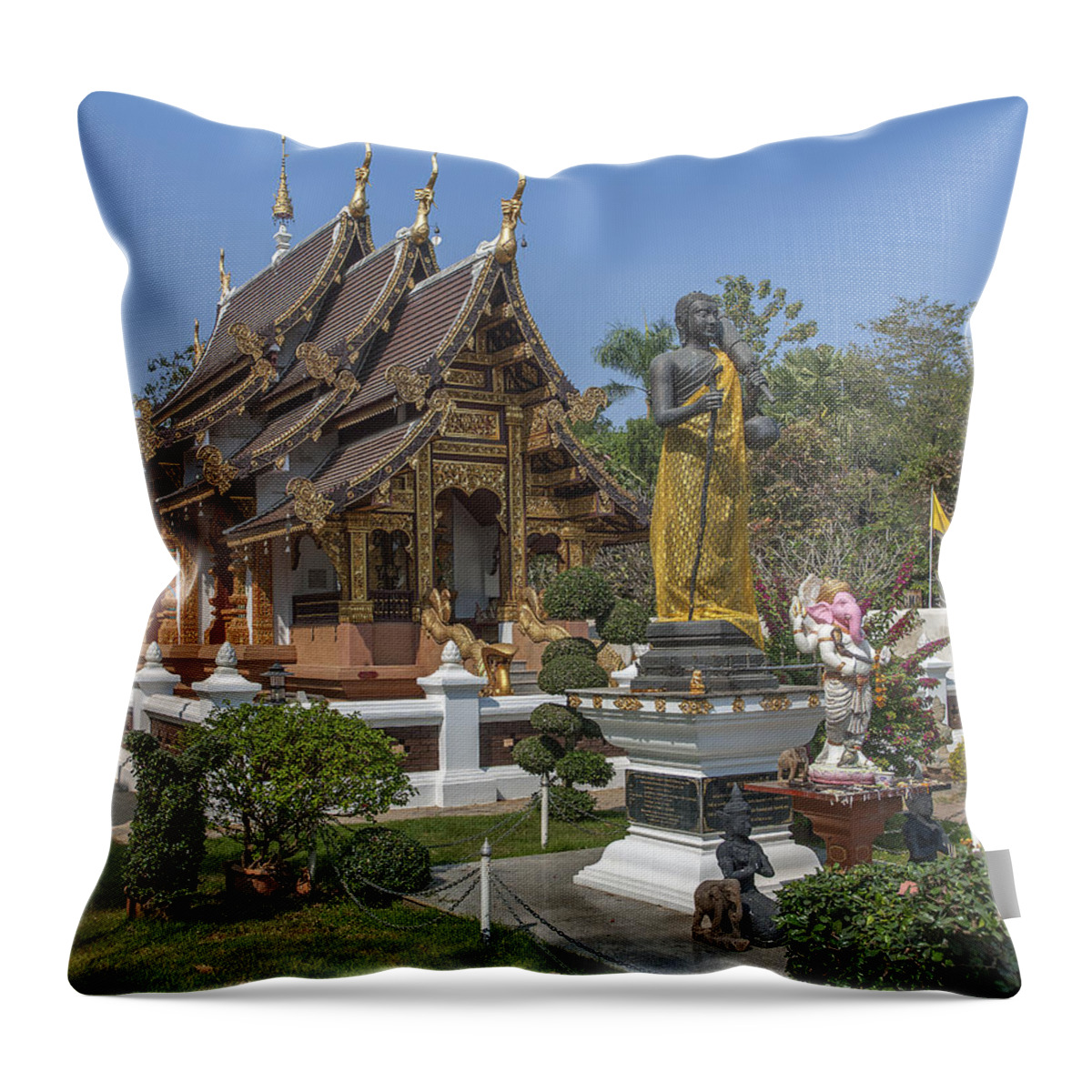 Scenic Throw Pillow featuring the photograph Wat Chedi Liem Phra Ubosot DTHCM0831 by Gerry Gantt