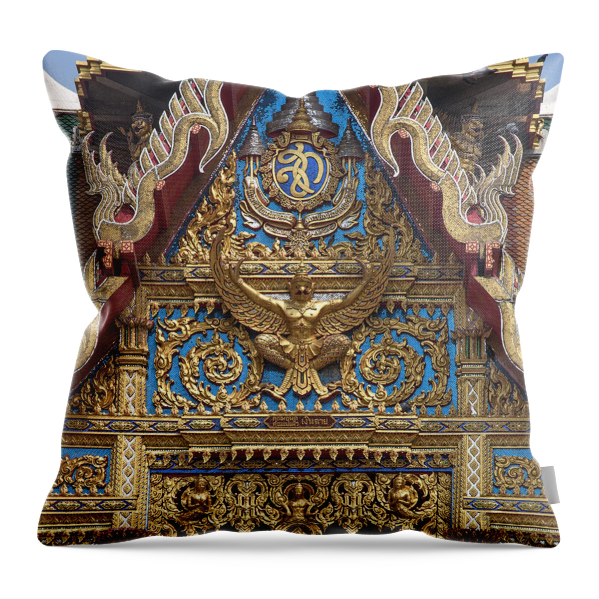 Temple Throw Pillow featuring the photograph Wat Thung Setthi Ubosot Gable DTHB1545 by Gerry Gantt